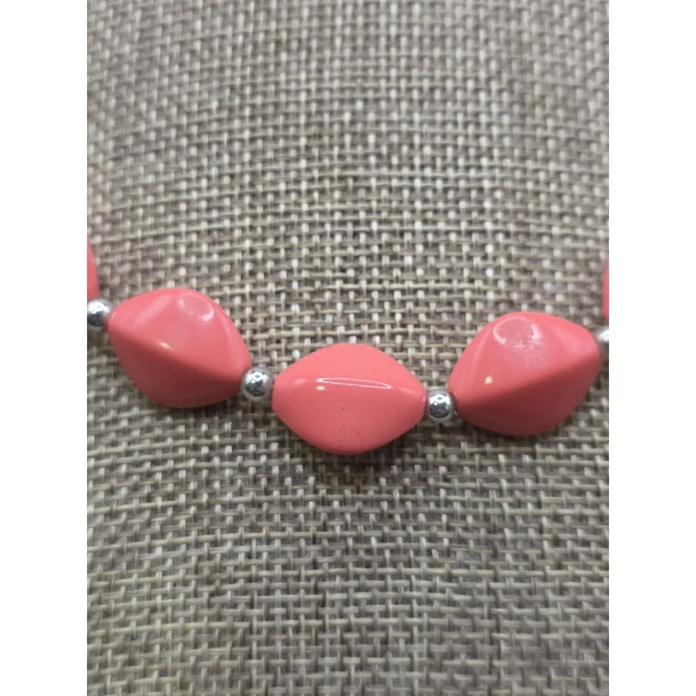 Silvertone cherry red vintage acrylic silver spacer necklace